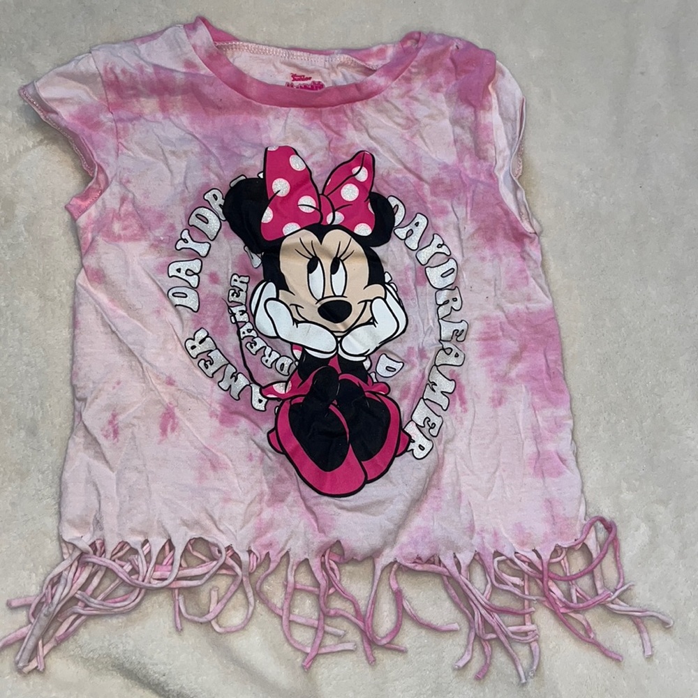 Kids Disney junior Minnie pink tie dye fringe shirt size 5/6